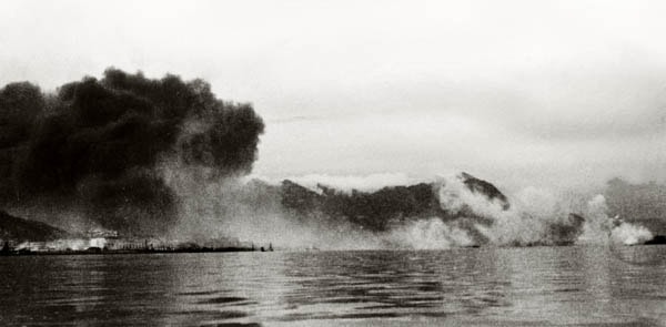 Plate 1: Hong Kong harbour under fire, 1941.
