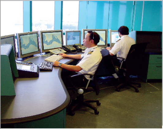 The traffic regulation console inside the Vessel Traffic Centre
