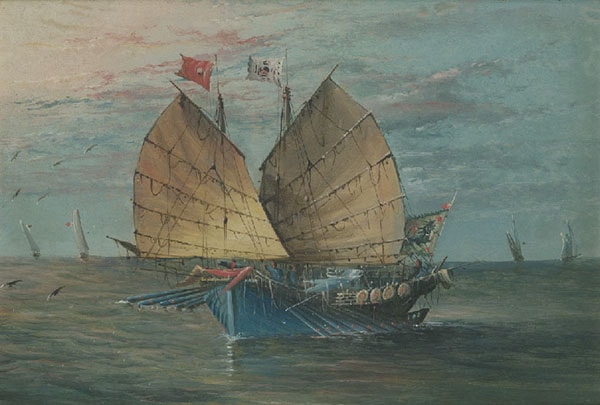 本地畫家所繪之油畫，描繪米船於內洋巡邏之景。請注意船頭上的加農砲。